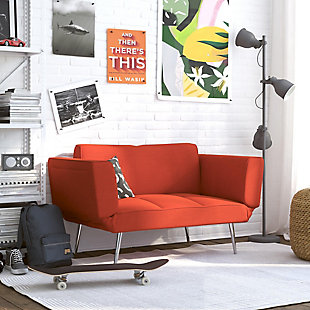 DHP Euro Upholstered Futon with Magazine Storage, Orange, rollover