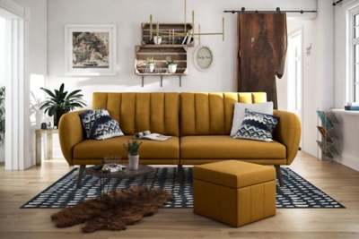 Novogratz Brittany Linen Futon, Mustard, rollover