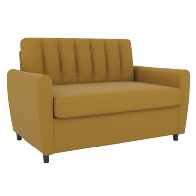 Novogratz Brittany Loveseat Sleeper Sofa with Memory Foam Mattress, Mustard, large