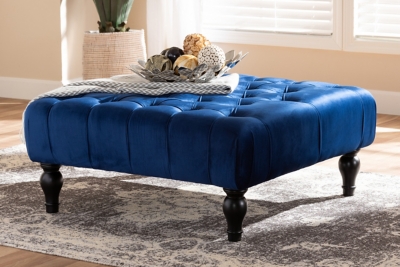 Baxton Studio Royal Blue Velvet Square Cocktail Ottoman, Blue, rollover