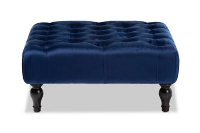 Baxton Studio Royal Blue Velvet Square Cocktail Ottoman, Blue, large