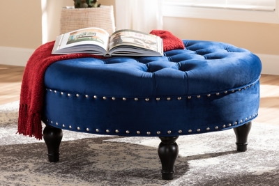 Baxton Studio Royal Cocktail Ottoman, Blue, rollover