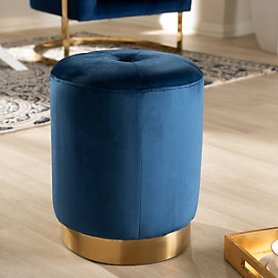 Baxton Studio Glam Gold-Finished Ottoman, Blue, rollover