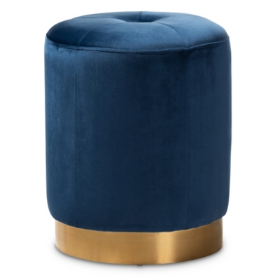 Baxton Studio Glam Gold-Finished Ottoman, Blue, large