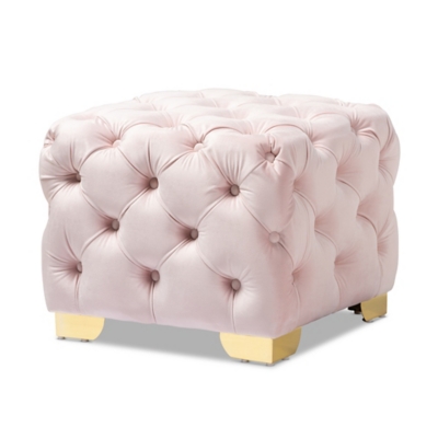 Baxton Studio Glam Square Gold Finished Ottoman, Pink, large