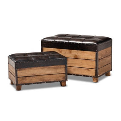 Baxton Studio Rustic 2-Piece Storage Trunk & Ottoman Set, , large