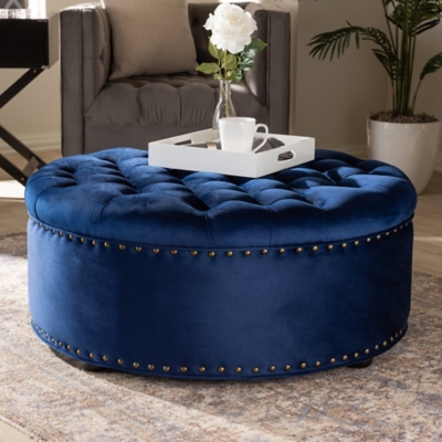 Baxton Studio Modern Tufted Cocktail Ottoman, Blue, rollover