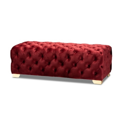 Baxton Studio Luxe Upholstered Gold Finished Bench Ottoman, Red, large