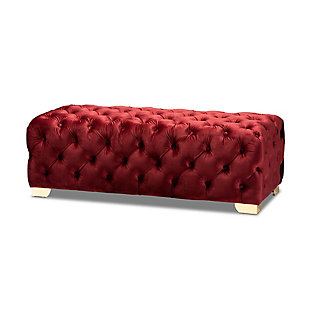 Baxton Studio Luxe Upholstered Gold Finished Bench Ottoman, Red, large