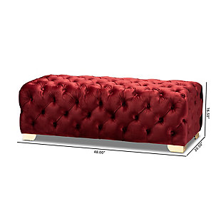 Raise your standard of living with this ottoman bench upholstered in a soft, sumptuous velvet fabric. Reserved exclusively for those with a penchant for high-glam home decor, this ultra-chic bench is dressed to impress with all-over button tufting and lustrous goldtone finished metal feet that simply work. Easy on the eyes and alluring to the touch, this decidedly elegant and versatile bench can be placed anywhere from the entryway to the foot of the bed.Engineered wood frame | Metal feet | Burgundy velvet upholstery | No assembly required