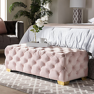 Baxton Studio Luxe Upholstered Gold Finished Bench Ottoman, Pink, rollover