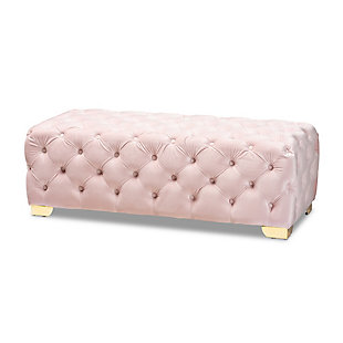 Baxton Studio Luxe Upholstered Gold Finished Bench Ottoman, Pink, large