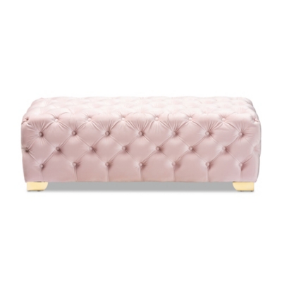 Baxton Studio Luxe Upholstered Gold Finished Bench Ottoman, Pink, large