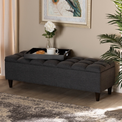 Baxton Studio Mid-Century Modern Upholstered Storage Bench Ottoman, Dark Gray, rollover