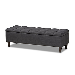 Baxton Studio Mid-Century Modern Upholstered Storage Bench Ottoman, Dark Gray, large
