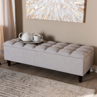 Baxton Studio Mid-Century Modern Upholstered Storage Bench Ottoman, Light Gray, large