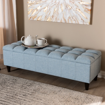 Baxton Studio Mid-Century Modern Upholstered Storage Bench Ottoman, Blue, large