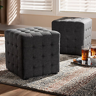 Baxton Studio Contemporary Tufted Cube Ottoman Set, Dark Gray, rollover