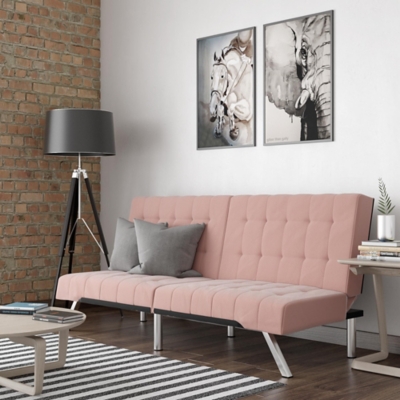 Atwater Living Elvia Pink Velvet Futon | Ashley Furniture ...