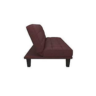Enjoy a new seating experience with this futon lounger. This revolutionary futon is destined to become everyone’s favorite spot in the living room, for both its good looks and its cozy comfort. The well-made details are evident in the refined tufted detail on the plush backrest and the cushioned upholstery. With its split back design you can easily recline the backrest individually to lounging or sleeping positions, all in just one push and pull. You can also lift one side to create a double lounger. Ideal for small space living, home offices, small family rooms, studio apartments or college dorm rooms. This compact, stylish and ultra-comfy piece is just what you need for your home sweet home.Made of wood, linen and foam | Contemporary low seating design with tufted detailing. | Multi-functional piece ideal for small living spaces. Split back design provides multiple positions of comfort. Quickly converts from sofa to a full-size bed. | Padding under the feet to protect your floors from scuffs and scratches. | Ships in one box. Assembles quickly.available in multiple colors and finishes.