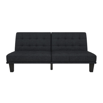 Enjoy a new seating experience with this futon lounger. This revolutionary futon is destined to become everyone’s favorite spot in the living room, for both its good looks and its cozy comfort. The well-made details are evident in the refined tufted detail on the plush backrest and the cushioned upholstery. With its split back design you can easily recline the backrest individually to lounging or sleeping positions, all in just one push and pull. You can also lift one side to create a double lounger. Ideal for small space living, home offices, small family rooms, studio apartments or college dorm rooms. This compact, stylish and ultra-comfy piece is just what you need for your home sweet home.Made of wood, linen and foam | Contemporary low seating design with tufted detailing. | Multi-functional piece ideal for small living spaces. Split back design provides multiple positions of comfort. Quickly converts from sofa to a full-size bed. | Padding under the feet to protect your floors from scuffs and scratches. | Ships in one box. Assembles quickly.available in multiple colors and finishes.