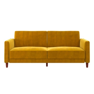 Dorel Atwater Living Lenna Tufted Futon, Mustard Yellow Velvet, Mustard, large