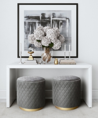 TOV Abir Grey Velvet Ottoman Abir Gray Velvet Ottoman, Gray, rollover