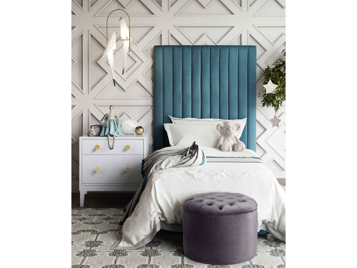 TOV Queen Gray Velvet Storage Ottoman