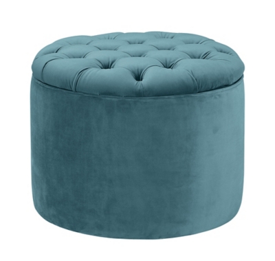 TOV Queen Sea Blue Velvet Storage Ottoman Queen Sea Blue Velvet Storage Ottoman, Sea Blue, large