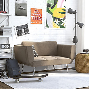 Atwater Living Atwater Living Ocie Futon with Magazine Gray Linen Storage, Gray, rollover