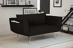 Atwater Living Atwater Living Ocie Futon with Magazine Black Linen Storage, Black, rollover