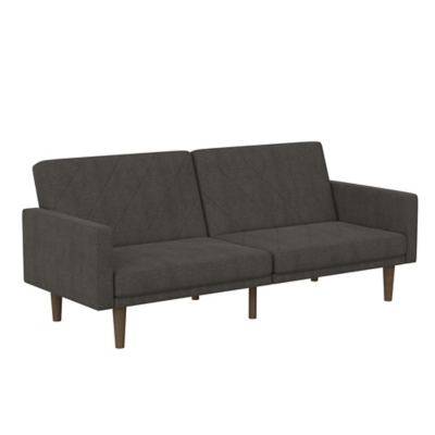 DHP Paxson Futon with USB Port Convertible Dark Gray Linen Sofa Bed, , large