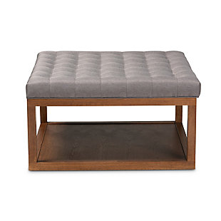 Baxton Studio Alvere Modern and Contemporary Gray Fabric Upholstered Walnut Finished Cocktail Ottoman, Gray/Brown, large