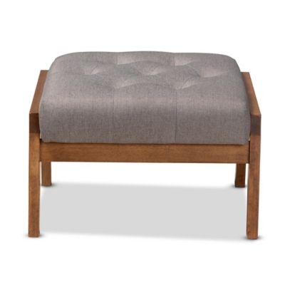 Baxton Studio Naeva Mid-Century Modern Gray Fabric Upholstered Walnut Finished Wood Footstool, , large