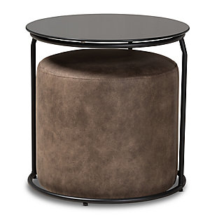 Baxton Studio Kira Modern and Contemporary Black with Gray and Brown 2-Piece Nesting Table and Ottoman Set, , rollover