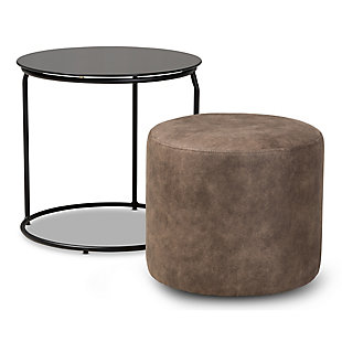 Baxton Studio Kira Modern and Contemporary Black with Gray and Brown 2-Piece Nesting Table and Ottoman Set, , large