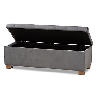 Baxton Studio Roanoke Modern and Contemporary Gray Velvet Fabric Upholstered Grid-Tufted Storage Ottoman Bench, Gray, large