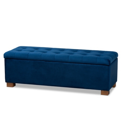 Baxton Studio Roanoke Modern and Contemporary Navy Blue Velvet Fabric Upholstered Grid-Tufted Storage Ottoman Bench, Blue, large