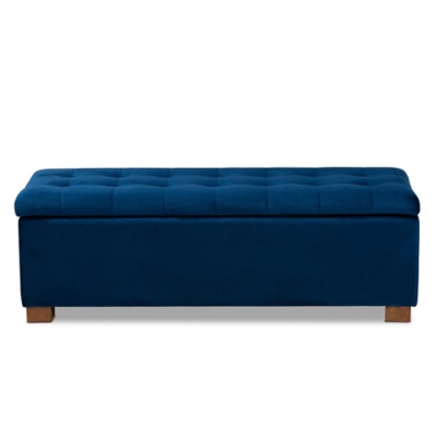 Baxton Studio Roanoke Modern and Contemporary Navy Blue Velvet Fabric Upholstered Grid-Tufted Storage Ottoman Bench, Blue, large