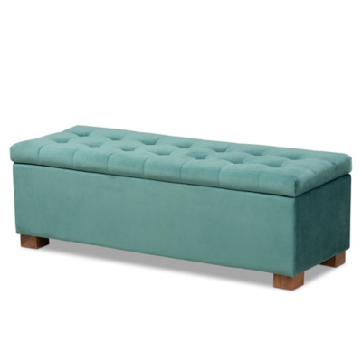 Baxton Studio Roanoke Modern and Contemporary Teal Blue Velvet Fabric Upholstered Grid-Tufted Storage Ottoman Bench, Teal, large