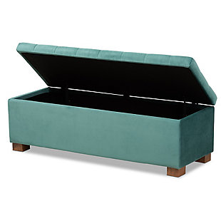 Baxton Studio Roanoke Modern and Contemporary Teal Blue Velvet Fabric Upholstered Grid-Tufted Storage Ottoman Bench, Teal, large