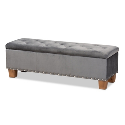 Baxton Studio Hannah Modern and Contemporary Gray Velvet Fabric Upholstered Button-Tufted Storage Ottoman Bench, Gray, large