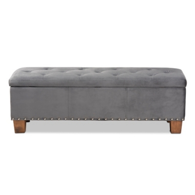 Baxton Studio Hannah Modern and Contemporary Gray Velvet Fabric Upholstered Button-Tufted Storage Ottoman Bench, Gray, large