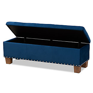 Baxton Studio Hannah Modern and Contemporary Navy Blue Velvet Fabric Upholstered Button-Tufted Storage Ottoman Bench, Blue, rollover