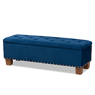 Baxton Studio Hannah Modern and Contemporary Navy Blue Velvet Fabric Upholstered Button-Tufted Storage Ottoman Bench, Blue, large