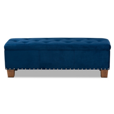 Baxton Studio Hannah Modern and Contemporary Navy Blue Velvet Fabric Upholstered Button-Tufted Storage Ottoman Bench, Blue, large