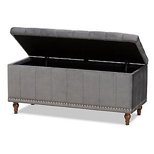 Baxton Studio Kaylee Modern and Contemporary Gray Velvet Fabric Upholstered Button-Tufted Storage Ottoman Bench, Gray, rollover