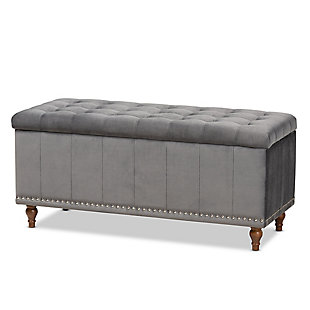 Baxton Studio Kaylee Modern and Contemporary Gray Velvet Fabric Upholstered Button-Tufted Storage Ottoman Bench, Gray, large