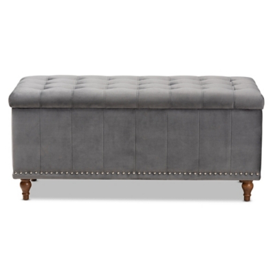 Baxton Studio Kaylee Modern and Contemporary Gray Velvet Fabric Upholstered Button-Tufted Storage Ottoman Bench, Gray, large