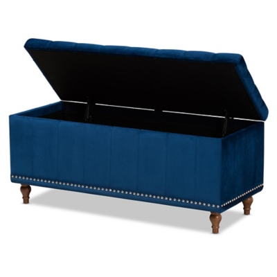 Baxton Studio Kaylee Modern and Contemporary Navy Blue Velvet Fabric Upholstered Button-Tufted Storage Ottoman Bench, Blue, large